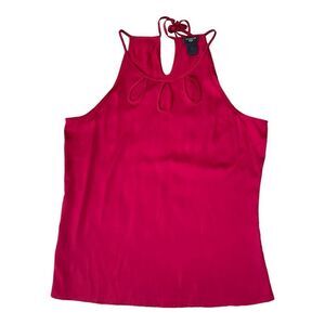 Ann Taylor Satin Silk Red Halter Tank Shell Top Blouse Size 10P Cutouts EUC
